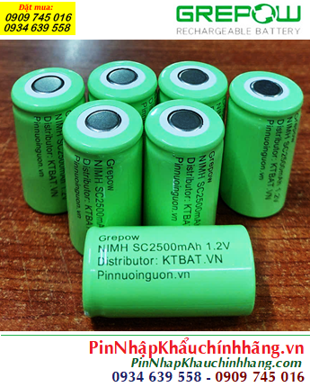 Cell pin sạc NiMh 1.2v SC2500mAh; Pin sạc công nghiệp đầu bằng NiMh 1.2v SC2500mAh